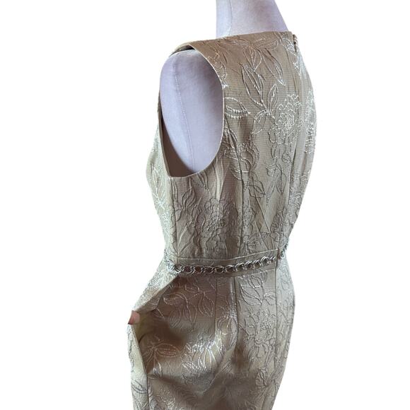 Carmen Marc Valvo Collection Tan Silver Metallic Evening Dress Like New 8 cotton - Picture 4 of 10